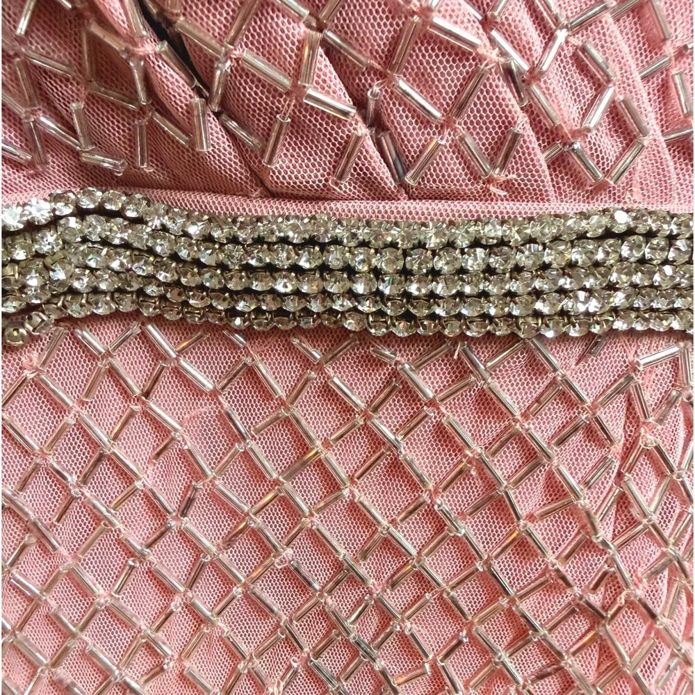 Mac Duggal 93787 Lattice Beaded Wrap VNeck Cap Sleeve Rose Pink Gown‎ Size 14